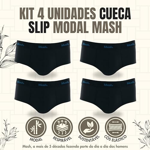 Kit 4 Cuecas Slip Mash Modal Tencel Masculina Adulto Extremamente Confortável | 4 Pretas (PT02) | M
