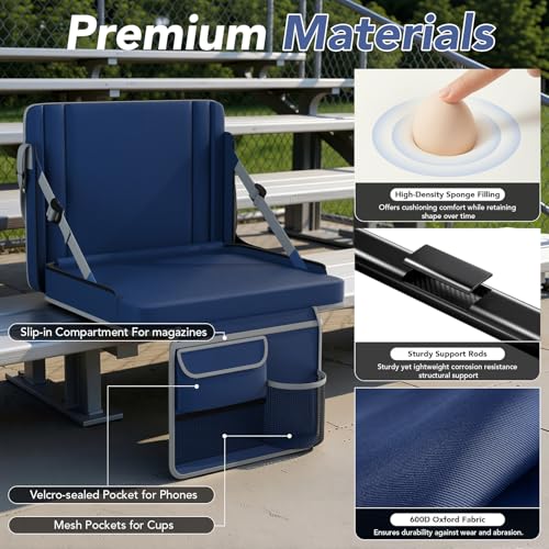 Stadium Seats with Back Support 2PACKS Adjustable Bleacher Chairs with Back and Cushion Bleacher Seat with Cup Holder, Carry Handle & Shoulder Strap for Outdoor Sports Events, Picnics,Large Navy by janiry - Image 5