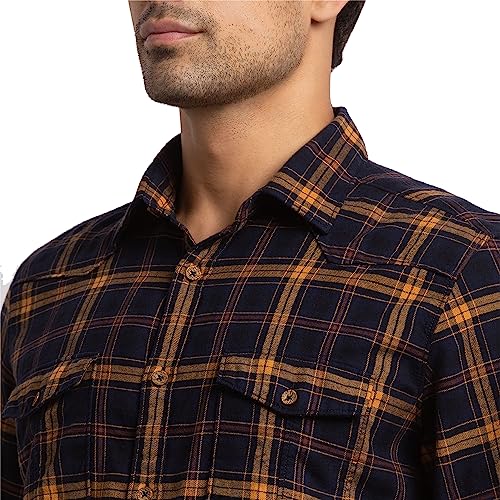 Image of Parx Men's Pure Cotton Checks Pattern Slim Fit Semi Cutaway Collar Full Sleeve Casual Shirt