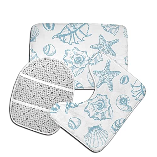 DIRYKILP Badematte + Konturmatte + Toilettendeckelbezug, Seestern Muschel 3 Stück Badematte Set, mit rutschfester Klebeunterseite – Bild 5