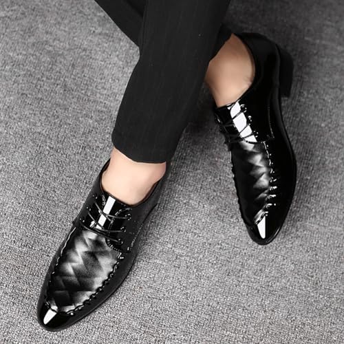 Mens Black Patent Leather Derbys Pointed Toe Lace Up Shoe for Men Business Formal Office Work Dress Shoes3