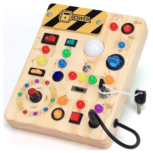 Busy Board with LED Light Switches, Montessori Toys for 1 2 3 Years Old, Toddlers Wooden Toy Sensory Activity Board, Travel Toys for 1+ Year Old Boy & Girl Birthday Gift