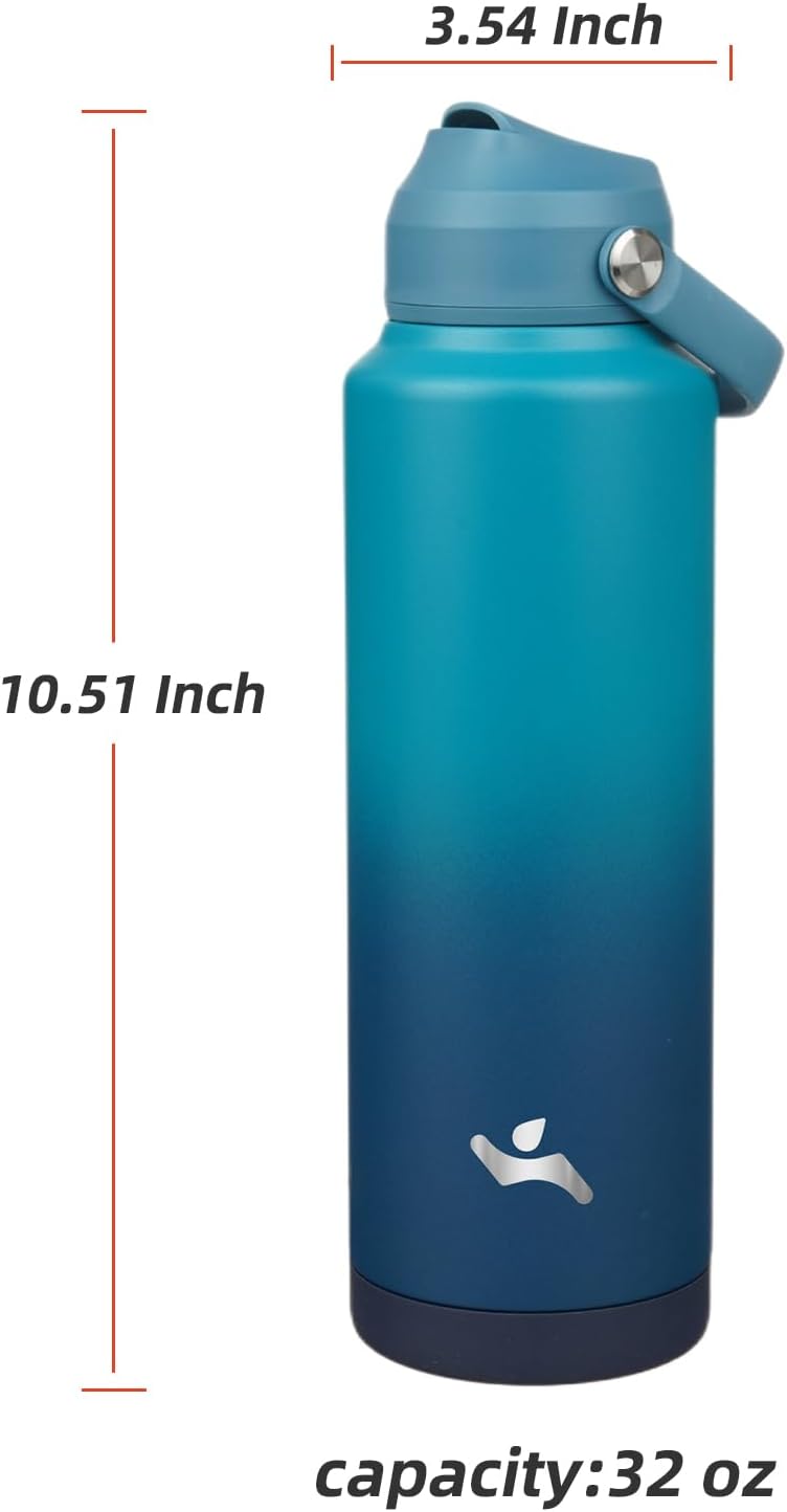 Konokyo Insulated Water Bottle with Straw Lid,40 oz Stainless Steel Vacuum Metal Bottle with Silicone Handle,Vast