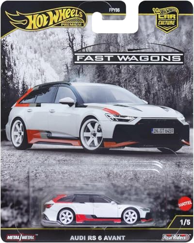 Image of Hot Wheels Premium Fast Wagons, 1:64 Audi RS 6 Avant Scale Die-Cas Vehicle with Real Riders Tires 1 /5 (White)