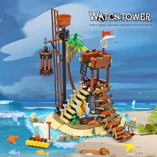 Pirate Island Watchtower Building Toys with Skeleton, Pirate Adventure Pretend Play Architecture Sets for Adults Kids Boys Age 8-12 +, STEM Building Kits Gift Ideal for Christmas Birthday (482 PCS)