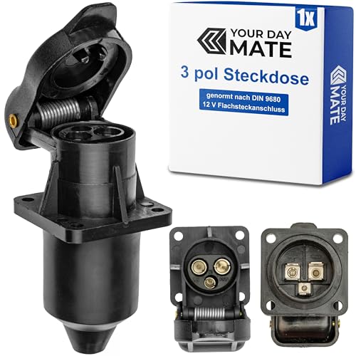 3 polige Steckdose, 1 Stück, 4-Loch Montageplatte, Hartplastik-Gehäuse, 3 pol Steckdose nach DIN 9680 genormt, mit Dichtring, Steckanschluss für 12 V Systeme, 3 pin Socket Landmaschine, Baumaschine