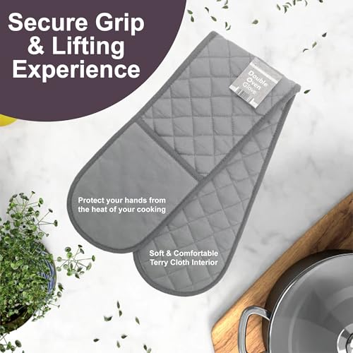 BlissLo Cotton Double Oven Gloves Heat Resistant, Machine Washable Grey Oven Gloves Double Protects Hands, Attached Oven Mitts Durable, Heat Proof Pot Holders for Kitchen with Hanging Loop - Grey - Cosy Home Interiors BlissLo Cotton Double Oven Gloves Heat Resistant, Machine Washable Grey Oven Gloves Double Protects Hands, Attached Oven Mitts Durable, Heat Proof Pot Holders for Kitchen with Hanging Loop - Grey - Image 6