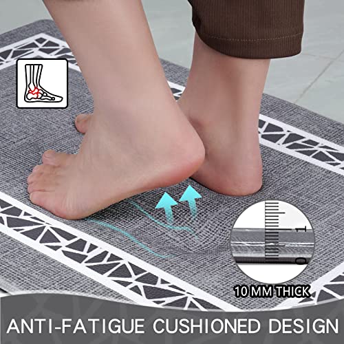 Aspmiz Modern Kitchen Mat Set Anti Fatigue 2 Piece, Non-Skid Waterproof Kitchen Mats And Rugs Cushioned, Washable Kitchen Rug Floor Comfort Mats For Kitchen Home, 18'' X 48'' + 18'' X 30'', Grey #TOP3