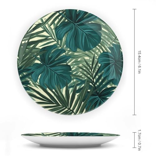 Plato decorativo de porcelana tropical hoja palma 6 pulg miniatura 2