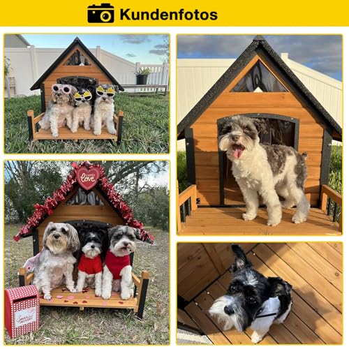 Aivituvin Outdoor Hundehaus, Wasserdichtes Welpen Schutzhaus, Indoor Hundehütte mit erhobenem Boden, beißgeschütztes Design, für kleine bis mittlere Hunde mit Veranda (Braun, L)