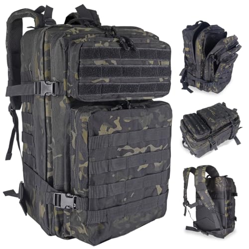 Oreunik Mochila Militar 45L Impermeable Táctica Mochila Molle Mochilas Gran Paquete de Asalto para Senderismo al aire libre, Camping, Senderismo, etc. (Negro)