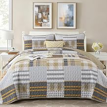 Anibedding Brown Quilt Set King Size,3 Pieces Plaid Striped Bedspread Coverlet Set for Spring Summer,Reversible Patchwork Cozy Bedding with PillowcasesKing,110"x90"