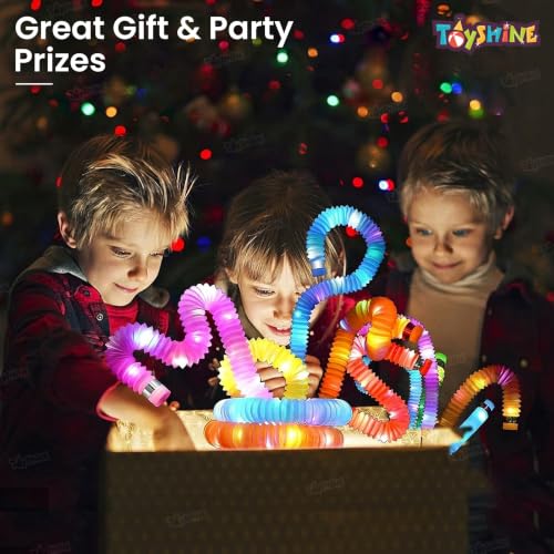 Image of Toyshine LED Flashing Pop Tube Fidget Toy 6 Pcs - Fun Pull and Pop Sensory Toys for Kids Adults - Stretch and Bend ADHD Autism Anxiety Stress Relief - Great Gift Party Prizes,Multicolour