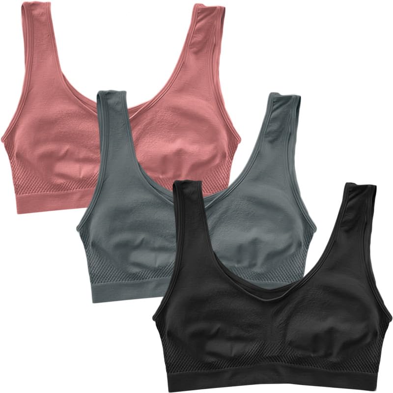 Image of Pack of 3 Seamless Air Bra: Stretchable, Non-Padded, Non-Wired Sports Bra for Women