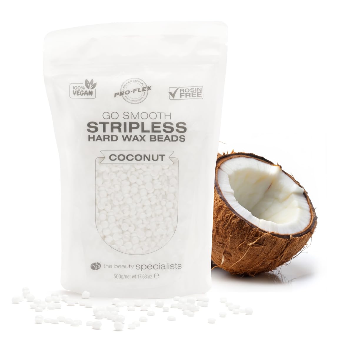 Rio Go Smooth Hard Wax Beads - 500g, Stripless Depilatory Waxing, No Strip Needed, Full Body, Face & Bikini Line Stripless Beads, Rosin Free - Coconut
