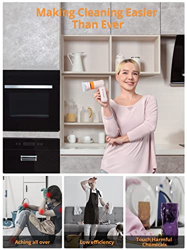 Parrior Electric Spin Scrubber, Handheld Rechargeable Cleaning Brush With 4 Replaceable Brush Heads, Shower Scrubber Cordless, Electric Cleaning Brush For Cleaning Bathroom/Tub/Tile/Floor/Sink/Window #TOP4