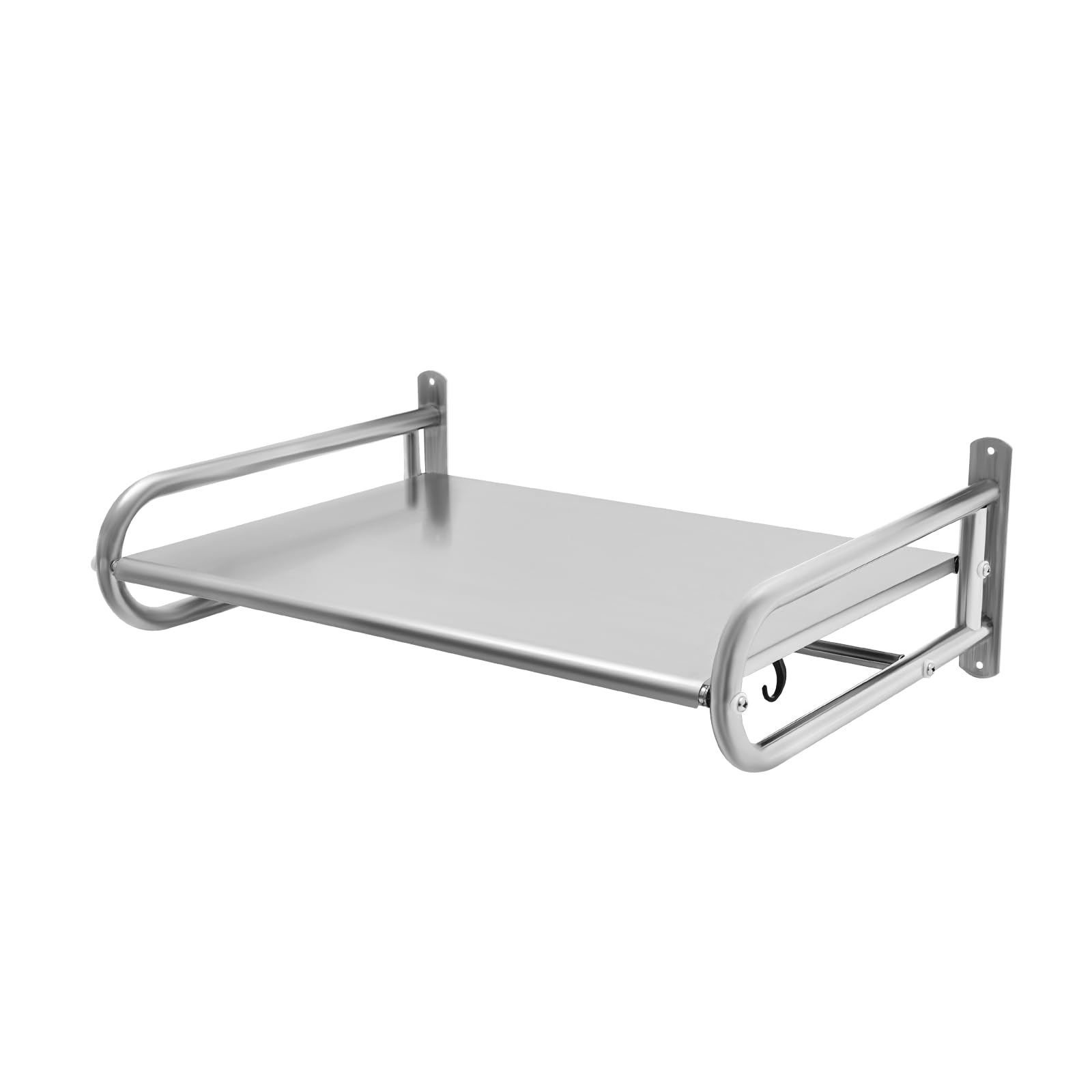 Soporte para microondas de acero inoxidable, soporte de pared para microondas de hasta 30 kg, soporte de pared con 6 ganchos para cocina, salón, balcón, baño
