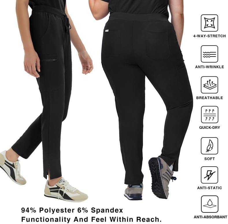 Kitmaz Scrub Pants for Women, Mid Rise Stretch Anti-Wrinkle Skinny Straight Leg Cargo Pants with Yoga Waistband & 10 Pockets - Image 5
