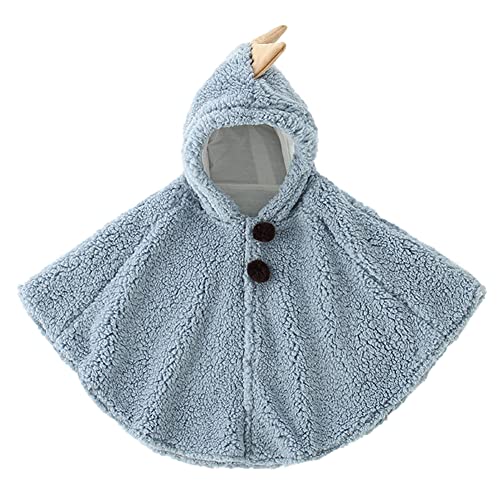 Baby Fleece Hooded Poncho, Toddler Cute Cartoon Hood Cape Cloak Winter Snowsuit Outwear(Blue Dinosaur)