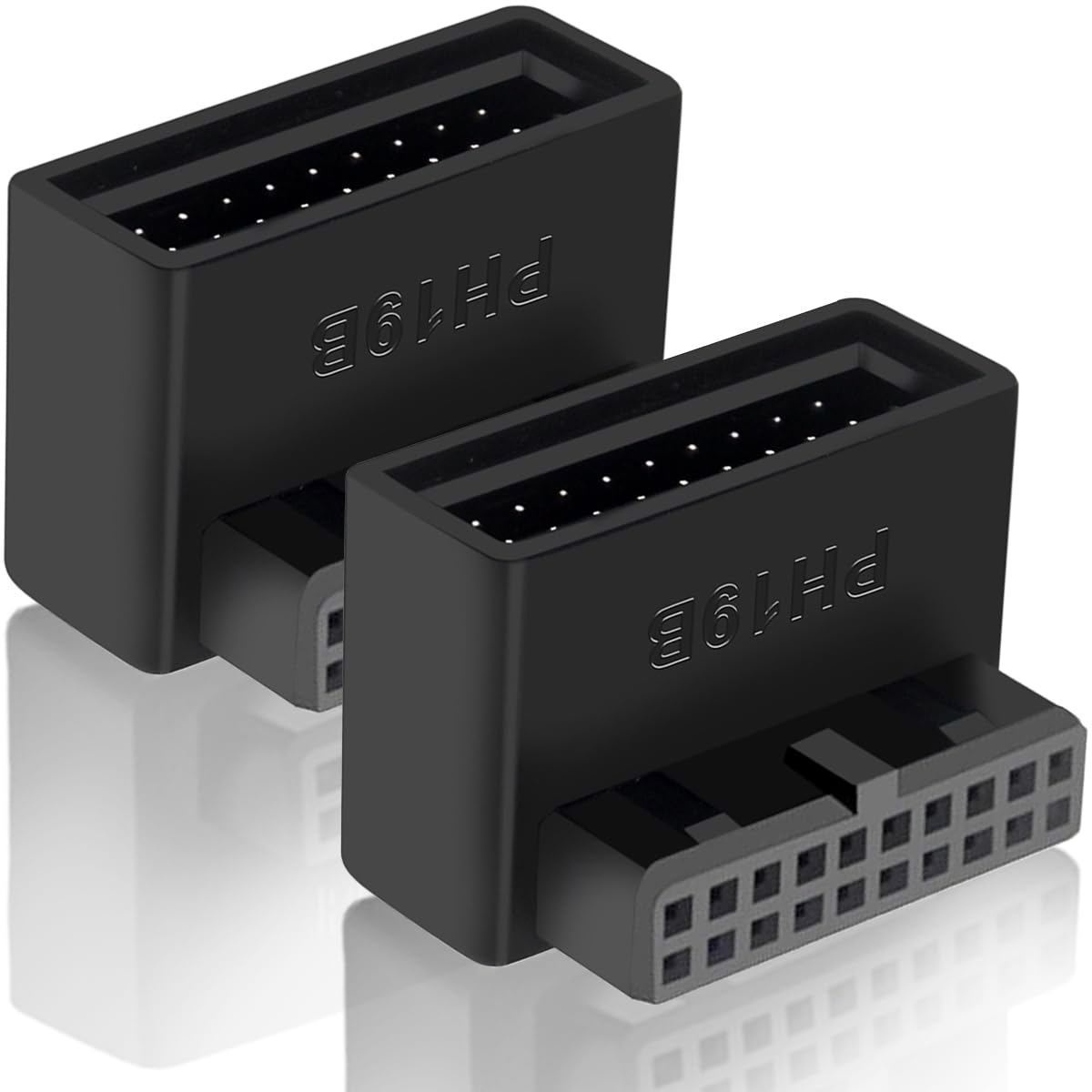 2 szt. Płyta główna USB 3.0 19/20 Pin 90 Degree Adapter, męski do żeńskiego typu L Turn Right Angle Socket Extension Adapter, do płyty głównej komputera stacjonarnego (Down Angle PH19B)