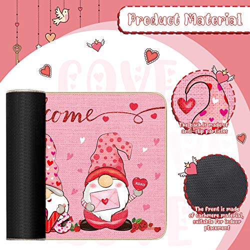 Happy Valentine's Day Gnome Decorative Doormat Indoor Outdoor Entrance Bathroom Doormat Non Slip Washable Flowers Floral Welcome Mats Pink Love Floor Doormat For Home Decor, 28 X 17 Inches #TOP2