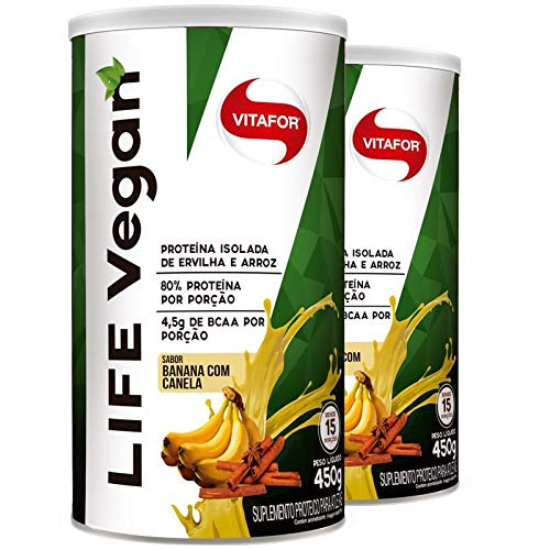 Kit 2 Proteína Vegetal Life Vegan Vitafor 450g Banana