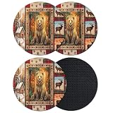 Coasters Set of 4, Country Bear Deer Round Drink Coasters for Coffee Table Decor, Boho Retro Barn Forest Wolf Plaid Absorbent Cup Coaster for Housewarming Gift/Home Décor, 4 Inches
