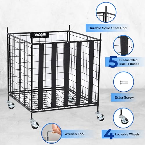 YES4ALL-Rolling-Ball-Cart-Storage-with-Lockable-Wheels-Volleyball-Basketball-Holder-Toy-Balls-Bin-Garage-Cage-Storage-Racks-Sports-Equipment-Organizer-Ball-Rack-for-Outdoor-Indoor-Use