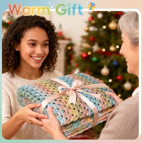 Image of Aeelike Blanket Crochet Kit for Beginners, Super Easy Crochet Blanket Kit with Soft & Colorful Gradient Yarns Detailed Video Tutorials Crocheting Accessories, Classical Gradient & Ideal Gift