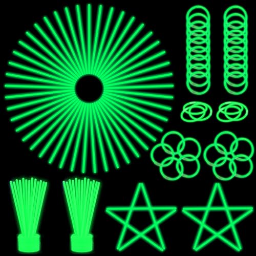 ILHSTY 100 pk 8 Green Glow Sticks Glow Necklaces In The Dark Party Favors Supplies Bright GlowSticks Bulk for Birthday Easter Valentine Mardi Gras Christmas St. Patrick Halloween Party (Green*100)