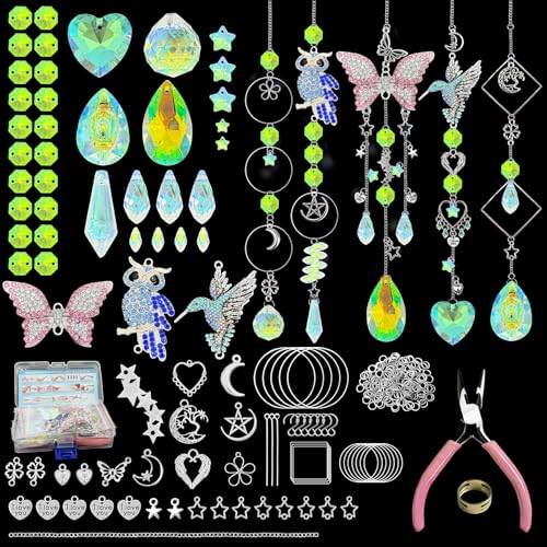 VEEKAY 244 Pezzi Acchiappasole Cristallo,Kit Sun Catcher fai da te Suncatcher, Acchiappasole da Appendere,Suncatcher Pendenti Acchiappa-sole per la decorazione del giardino della finestra
