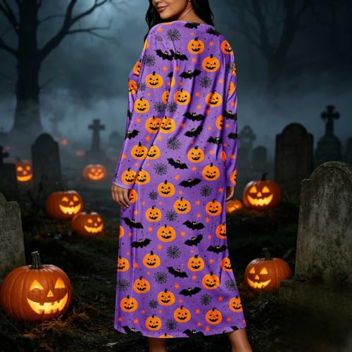 fartey Plus Size Halloween Pajamas Long Sleeve Pumpkin Ghost Nightgown - image 7
