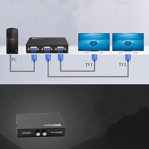 Miniatura 5 de Conmutador de vídeo VGA de 2 puertos 2 en 1 salida 1 en 2 salida bidireccional Compartir vídeo mutuo host host externo VGA TV Monitor proyector
