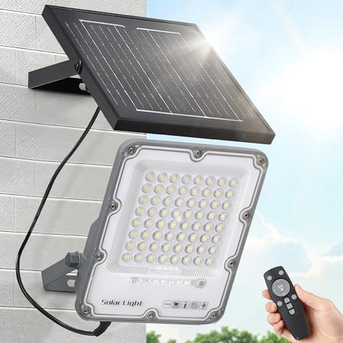 100W Solar Flood Light Outdoor Waterproof, 24000LM 6500K LED Solar Street Light with Remote, Dusk to Dawn Solar-Powered Lamp, Split Type Security Lighting with 13FT Cable for Parking Lot Yard Garage