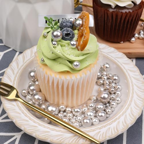Image of Silver Sprinkles for Cake Decorating, 130g /4.6oz Edible Silver Pearl Sprinkles, Candy Baking Decorations, Ice Cream Toppings and Cookie Decorating, Wedding Party Valentines Supplies