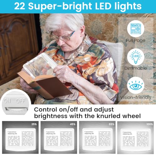 Image of Rechargeable 5X Magnifying Glass for Reading, Large Bright Full Page Magnifier with Light, Handheld LED Dimmable Lighted, Lightweight Book Magnifier for Reading Small Prints Seniors - White
