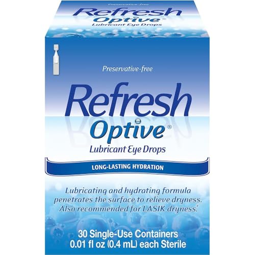 Refresh Optive Lubricant Eye Drops For Dry Eyes, Preservative-Free, 0.01 Fl Oz Single-Use Containers, 30 Count
