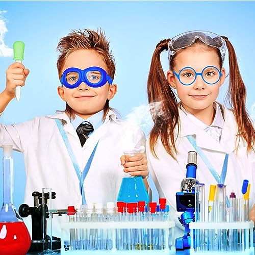 SKHAOVS 7 Pcs Scientist Costume Set for Kids, Lab Coat with Blue Glasses Dropper Lanyard with Card Holder, Doctor Scientist Fancy Dress for Role Play, Laboratory Learning, School Projects (White) - Image 4