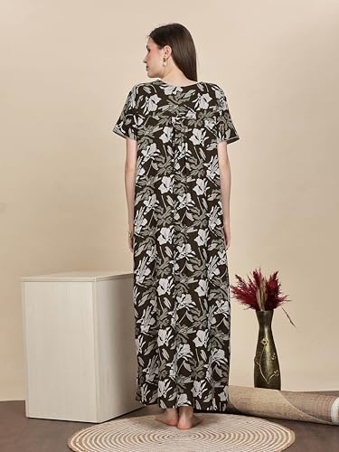 Image of 9shines Label Premium Alpine Maxi Designer Nighty | Floral Print Maxi for Women | Night wear for Women | | Full Length Night Gown for Women | Night Dress for Women Stylish (2467)