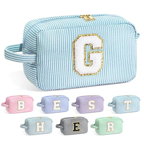 Image of YOOLIFE Graduation Gifts for Teen Girls - Initial Makeup Bag Letter Toiletry Pouch Cosmetic Case, Personalized Teen Girl Gifts Trendy Stuff Party Favor, Light Blue G