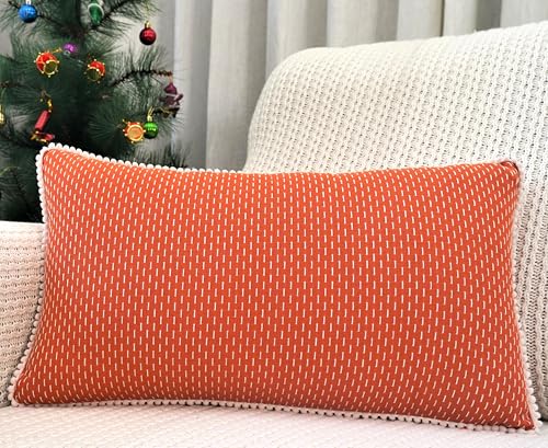 Image of mosey Rectangle Cushion Covers 12x18 | Set of 2 | 100% Cotton | Lumbar Cushion Covers | Retangular Cushion Covers 12 inch x 18 inch Orange