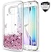 Galaxy S6 Edge Case with 3D Pet HD Screen Protector [2 Pack] for Girls Women,LeYi Glitter Bling Sparkle Moving Quicksand Liquid Clear TPU Protective Phone Case for Samsung Galaxy S6 Edge ZX Rose Gold