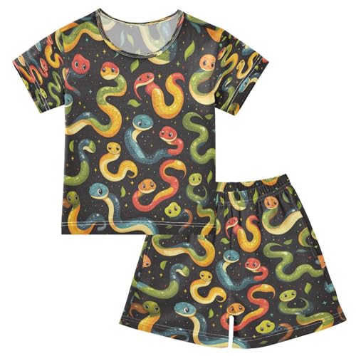 Pajama Sets Short Sleeve Cute Snake Cartoon Pattern Soft Cotton Summer Sleepwear 2 Piece PJS Size 5-14T