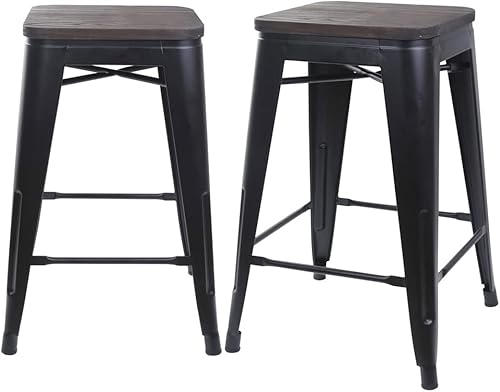 Miniatura 231 de GIA Taburete de mostrador sin respaldo de 24 pulgadas, cantidad de 4, bronce con asiento de madera clara Negro -,Café,Gris,gris, (Gun