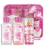 Bath and Body Gift Set for Women & Girls, Personal Self Care Kit, 3PCS Set for - Shower Gel, Body Lotion, Body Mist, Japanese Cherry Blossom Spa Set With Natural Extracts for Birthday Mother's Valentine's Day Gifts