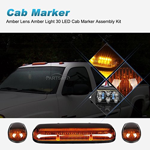 Partsam 3Pcs Amber Led Cab Roof Marker Light Top Running Lights W/Wiring Compatible With Silverado/ Sierra 1500 1500Hd 2500 2500Hd 3500 2002 2003 2004 2005 2006 2007 Pickup Trucks #TOP1