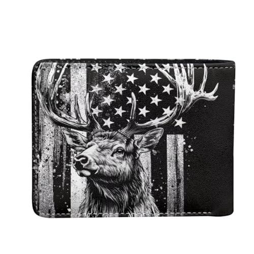 Image of Coldinair Deer USA Flag Leather Wallet for Boys Kids Purse Wallets Waterproof Leather Boys Bifold Wallet Credit Card Cash Id Holder Cool Slim Bifold Small Coin Purses