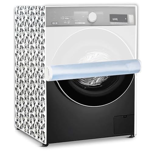 Stylista PVC Washing Machine Cover Compatible for IFB 7 KG Fully-Automatic Front Loading DIVA AQUA MSS 7010, Waterproof and Dustproof, Floral Pattern White & Grey