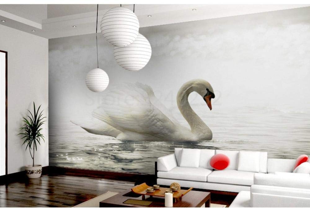 Papier peint mural cygne blanc vue sur le lac 400x280 cm pour salon