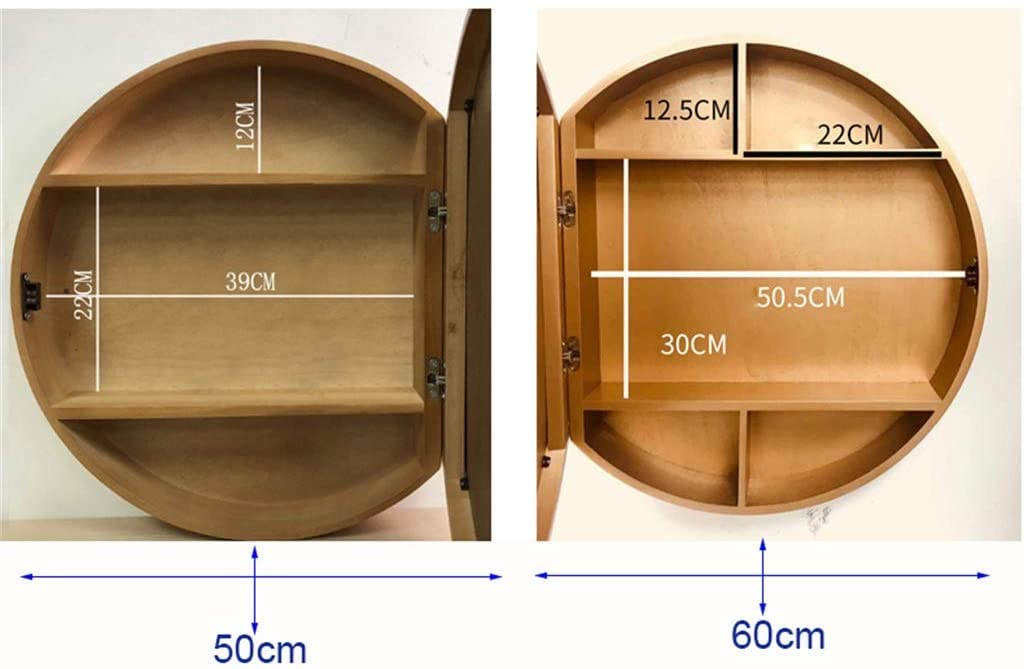 Mobiletto da Bagno con Specchio Rotondo Moderno in Legno con Design 2 in 1, Finitura Noce alla Moda per Gli Amanti del Trucco, Diametro 60 cm
